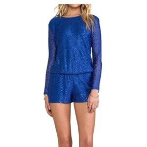 Alexis Jaylin Blue Textured Long Sleeve Romper, Size Medium